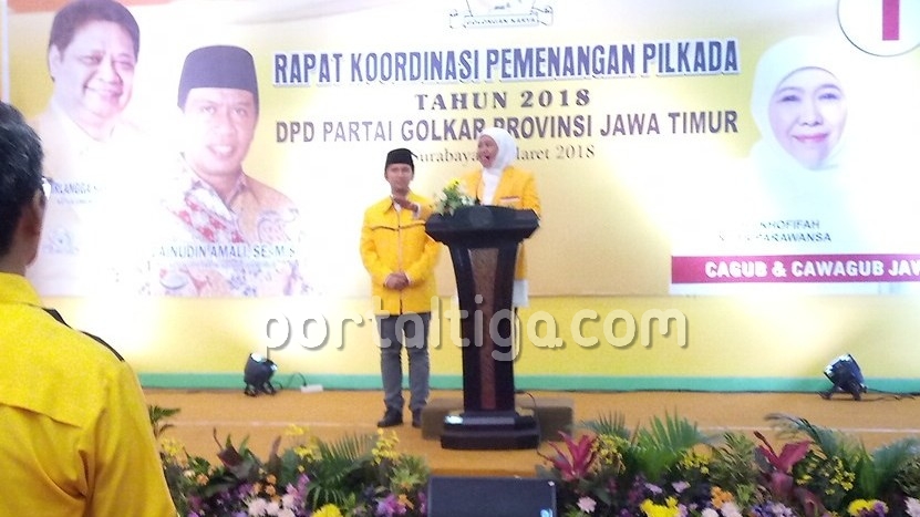 Bersama Ribuan Muslimat NU, Khofifah - Emil Hadiri Rakorda Golkar Jatim