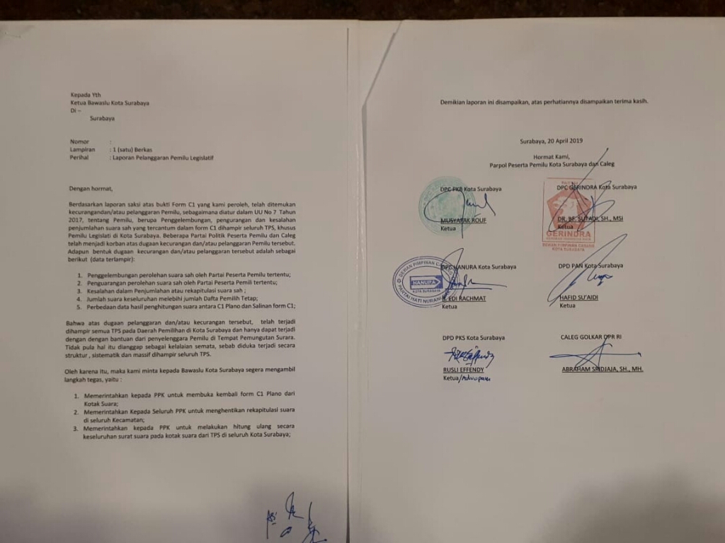 Tujuh Partai Bergabung Datangi Bawaslu Surabaya, Ada Apa