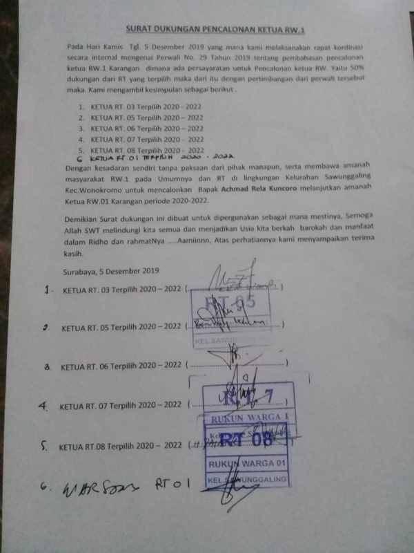 Pemilihan Ketua RW Di Kelurahan Sawunggaling Wonokromo Berlangsung Tidak Kondusif