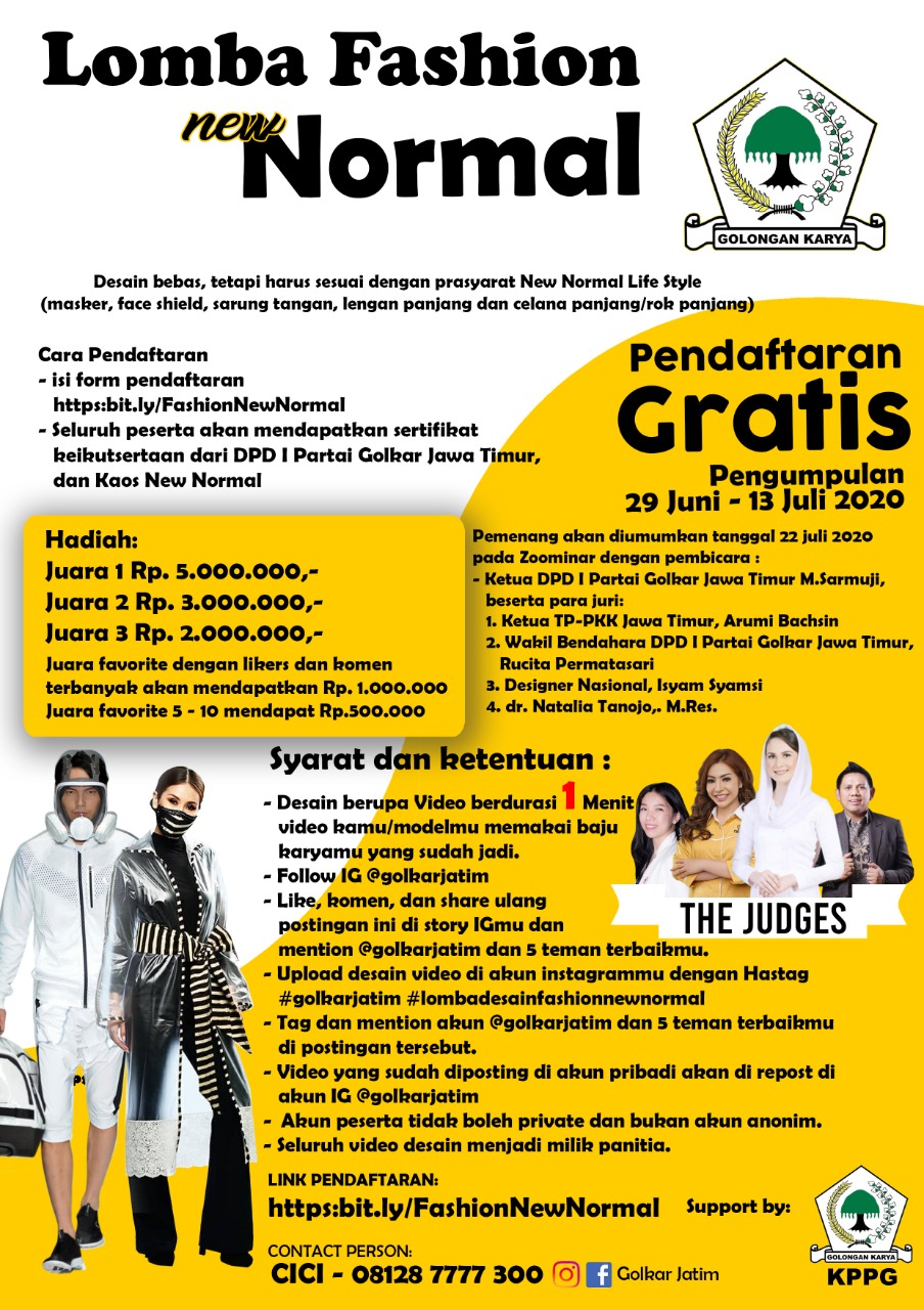 Kampanyekan Hidup Sehat, Partai Golkar Jatim Gelar Lomba Fashion New Normal