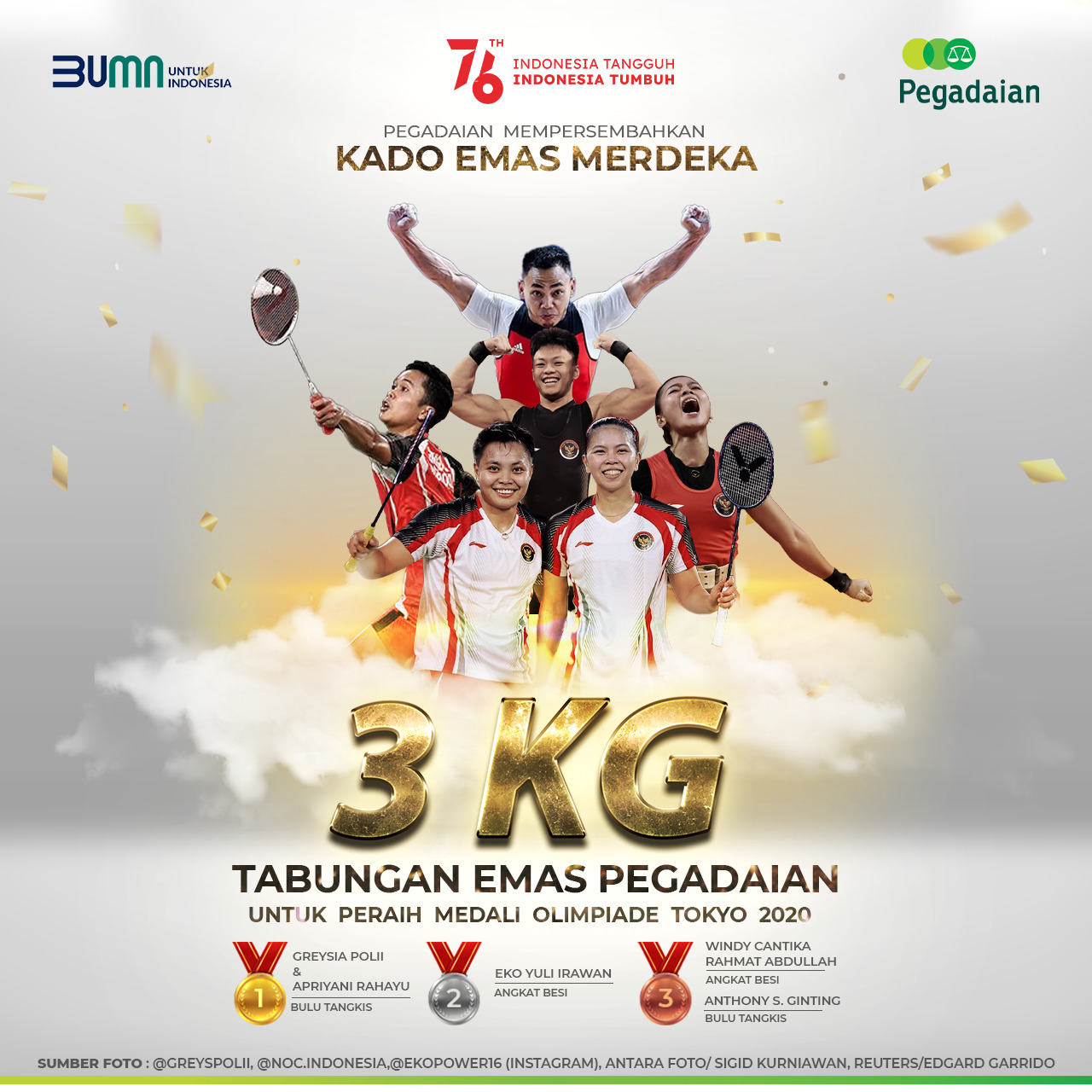 Suport Atlet Berprestasi, Pegadaian Siap Berikan Tabungan Emas Tiga Kilogram