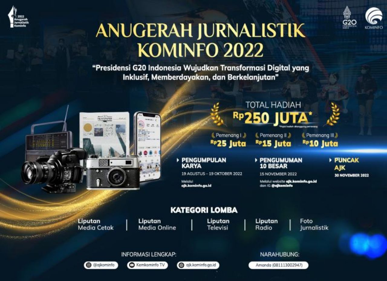 Lomba Anugerah Jurnalistik Kominfo 2022 Dibuka, Ini Temanya