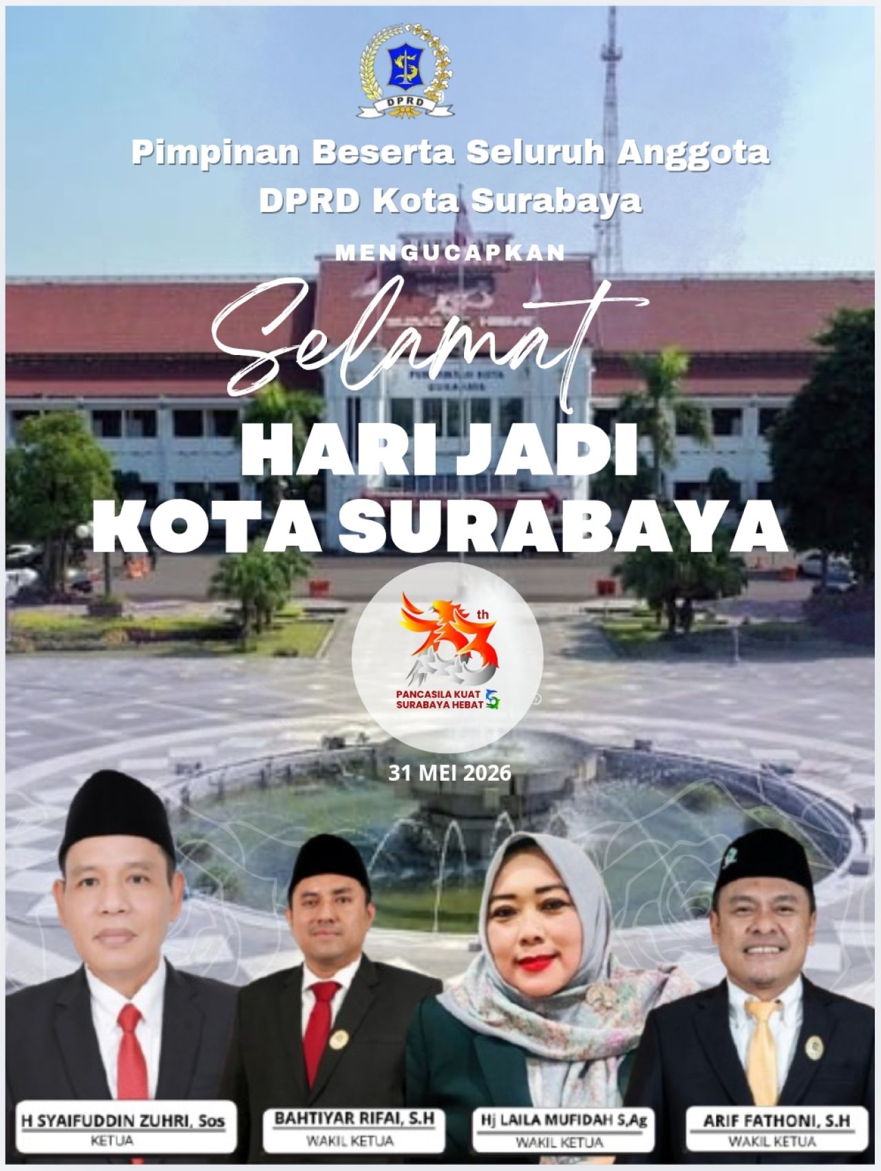 Ucapan Selamat Hari Jadi Kota Surabaya ke-733 Pimpinan dan Anggota DPRD Kota Surabaya